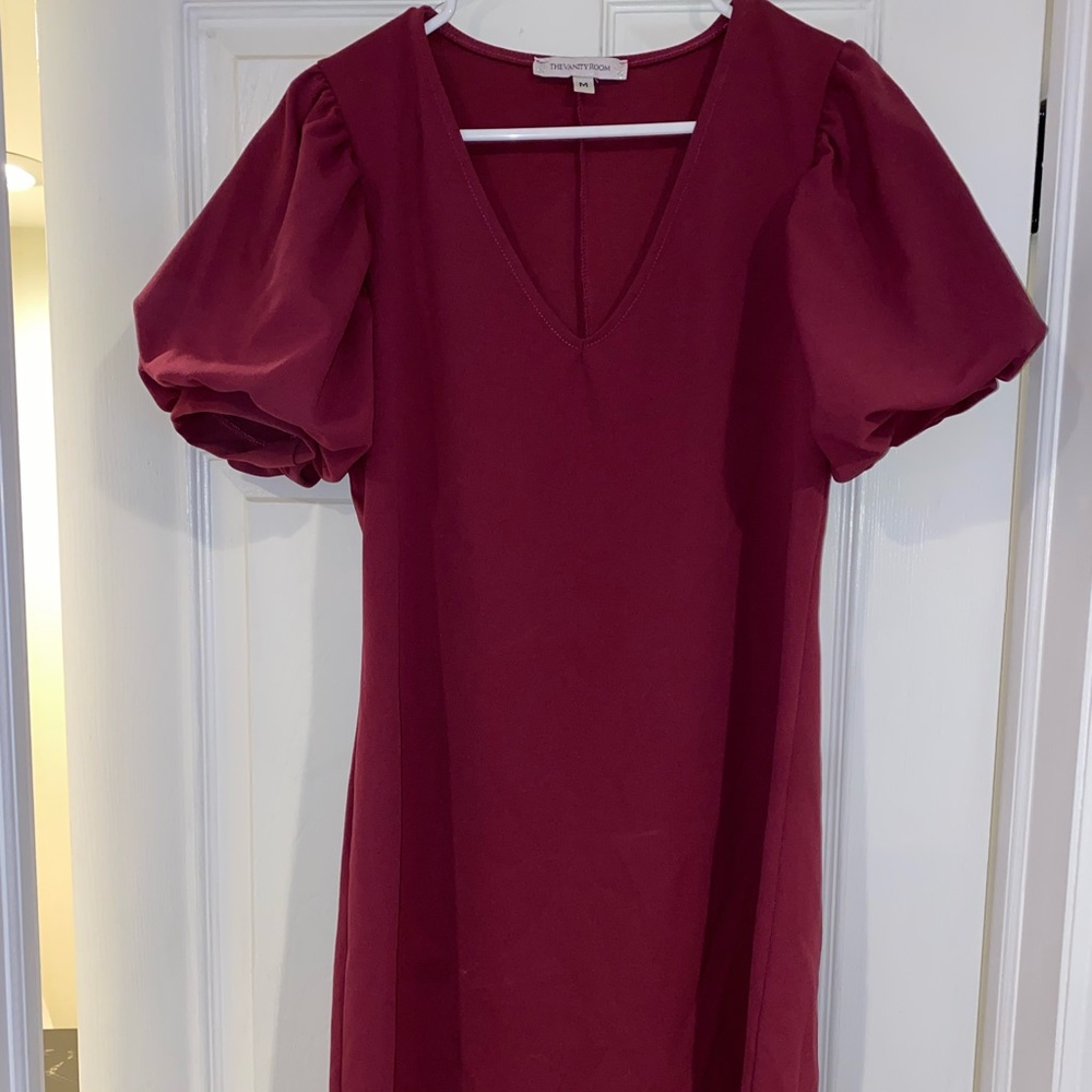 Maroon puff sleeve mini dress